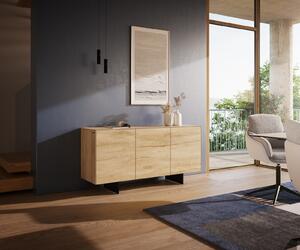 DELIFE Komoda Cuor 150 cm keramika Laminam® sabbia dubová farba 3 dvierka závesná podstava kov čierna