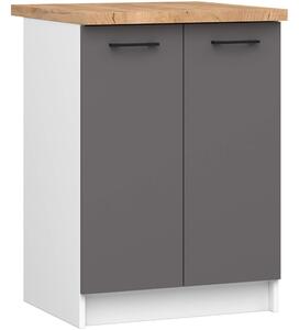 Ak furniture Kuchynská skrinka OLIVIE 60x85 cm matná biela/matná grafitovo sivá/dub prírodný