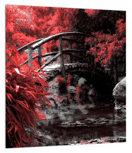 Obraz dreveného mostu cez potok (30x30 cm)