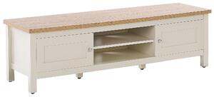 TV stolík krémová a svetlé drevo MDF doska 140 cm s policami nábytok do obývacej izby