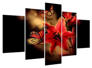 Obraz ľalie s motýľom (150x105 cm)