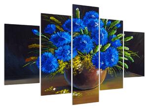 Obraz modrých kvetov vo váze (150x105 cm)