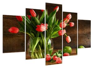 Obraz červených tulipánov vo váze (150x105 cm)