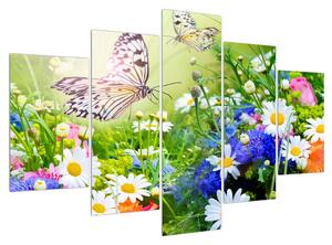 Obraz letných kvetov s motýľom (150x105 cm)