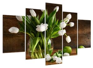 Obraz bielych tulipánov vo váze (150x105 cm)