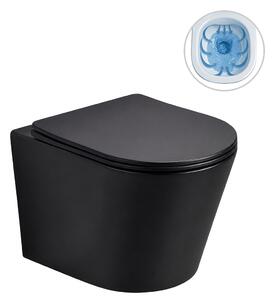 CERANO - WC závesné Hugo, Vortex Rimless + Slim/UF sedátko - čierna matná - 53x36 cm