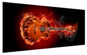 Obraz gitary v ohni (120x50 cm)