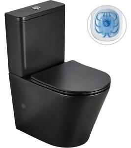 CERANO - WC kombi Carlito, Rimless - DualFlush + Slim / UF sedátko - spodný / zadný odpad - čierna matná - 61x36,5 cm