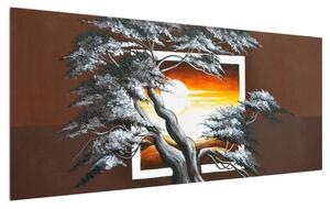 Moderný obraz stromu a východu slnka (120x50 cm)