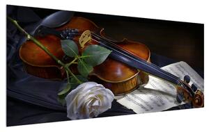 Obraz ruže a huslí (120x50 cm)