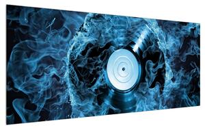 Obraz gramofónovej platne v modrom ohni (120x50 cm)