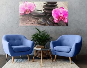 Obraz orchidea a Zen kamene na drevenom podklade
