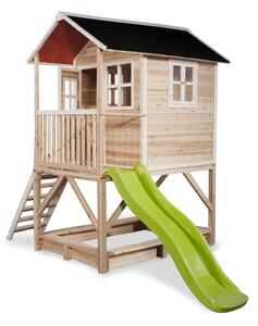 Drevko Detský domček so šmykľavkou Loft 500 - prírodný