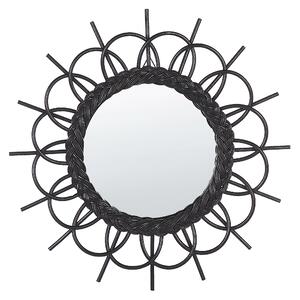 Nástenné zrkadlo čierny ratanový rám okrúhle ø 60 cm moderný dizajn nástenná dekorácia