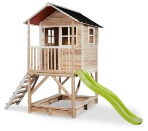 Drevko Detský domček so šmykľavkou Loft 500 - prírodný