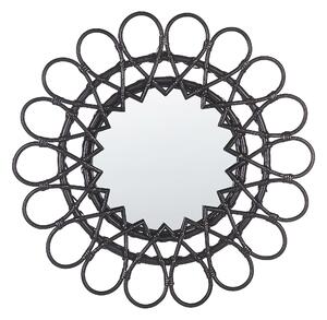 Nástenné zrkadlo čierny ratanový rám okrúhle ø 60 cm moderný dizajn v tvare kvetu nástenná dekorácia