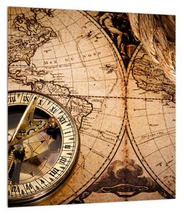 Historický obraz mapy sveta a kompasu (30x30 cm)