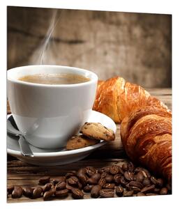 Obraz šálky kávy a croissantu (30x30 cm)