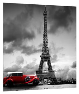 Obraz Eiffelovej veže a červeného auta (30x30 cm)