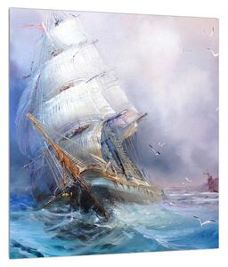Obraz lode na rozbúrenom mori (30x30 cm)