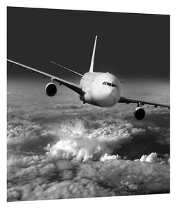 Čiernobiely obraz lietadla v oblakoch (30x30 cm)