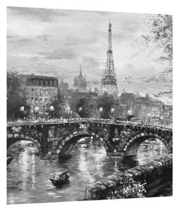 Obraz čiernobielej krajiny s Eiffelovou vežou (30x30 cm)