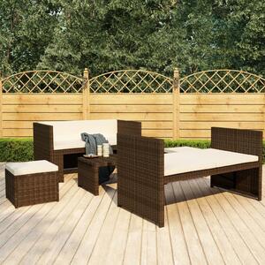 Maison Exclusive – 5-dielna záhradná súprava s vankúšmi z polyrotangu v hnedej farbe