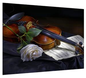Obraz ruže a huslí (70x50 cm)
