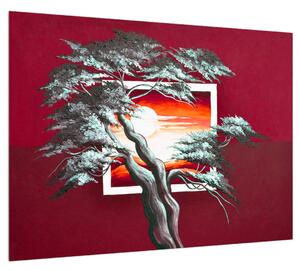 Moderný obraz stromu a východu slnka (70x50 cm)