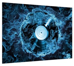 Obraz gramofónovej platne v modrom ohni (70x50 cm)