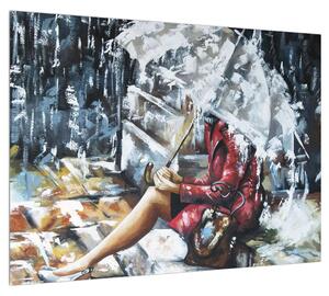 Obraz ženy pod dáždnikom (70x50 cm)