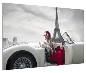 Obraz Eiffelovej veže a auta (90x60 cm)