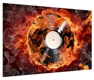 Obrat gramofónovej platne v ohni (90x60 cm)