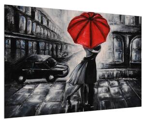 Obraz zamilovaného páru pod dáždnikom (90x60 cm)