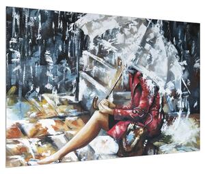Obraz ženy pod dáždnikom (90x60 cm)
