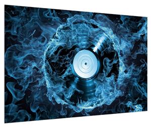 Obraz gramofónovej platne v modrom ohni (90x60 cm)