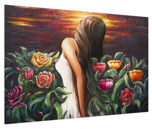Obraz ženy a kvetín (90x60 cm)