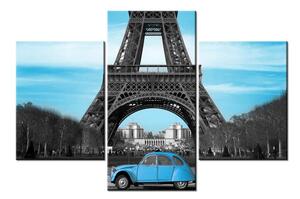 Obraz Eiffelovej veže a modrého auta (90x60 cm)