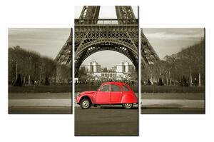 Obraz Eiffelovej veže a červeného auta (90x60 cm)