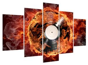 Obrat gramofónovej platne v ohni (150x105 cm)