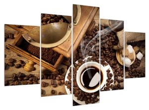 Obraz šálky kávy a kávových zŕn (150x105 cm)