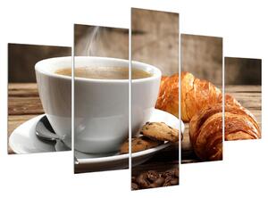 Obraz šálky kávy a croissantu (150x105 cm)