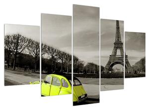 Obraz Eiffelovej veže a žltého auta (150x105 cm)
