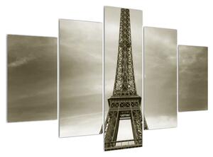 Obraz Eiffelovej veže a ružového auta (150x105 cm)