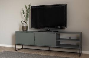 MUZZA TV stolík s poličkou pili 176 x 57 cm sivozelený