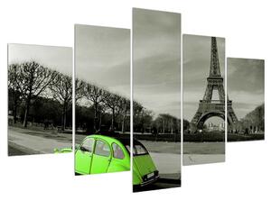 Obraz Eiffelovej veže a zeleného auta (150x105 cm)