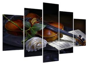 Obraz ruže a huslí (150x105 cm)