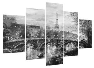 Obraz čiernobielej krajiny s Eiffelovou vežou (150x105 cm)