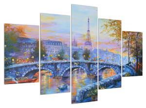 Obraz maľovanej krajiny s Eiffelovou vežou (150x105 cm)