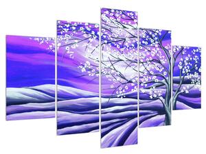 Fialový obraz rozkvitnutého stromu (150x105 cm)
